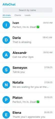 Мобильный интерфейс AlfaChat с омниканальным inbox для образовательного бизнеса